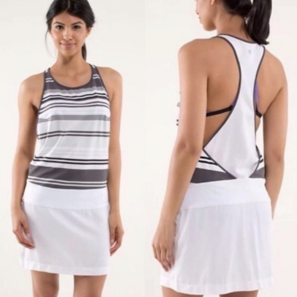 Lululemon Blissed Out Tank Dress Mini Racerback White Black Stripes Lightweight
